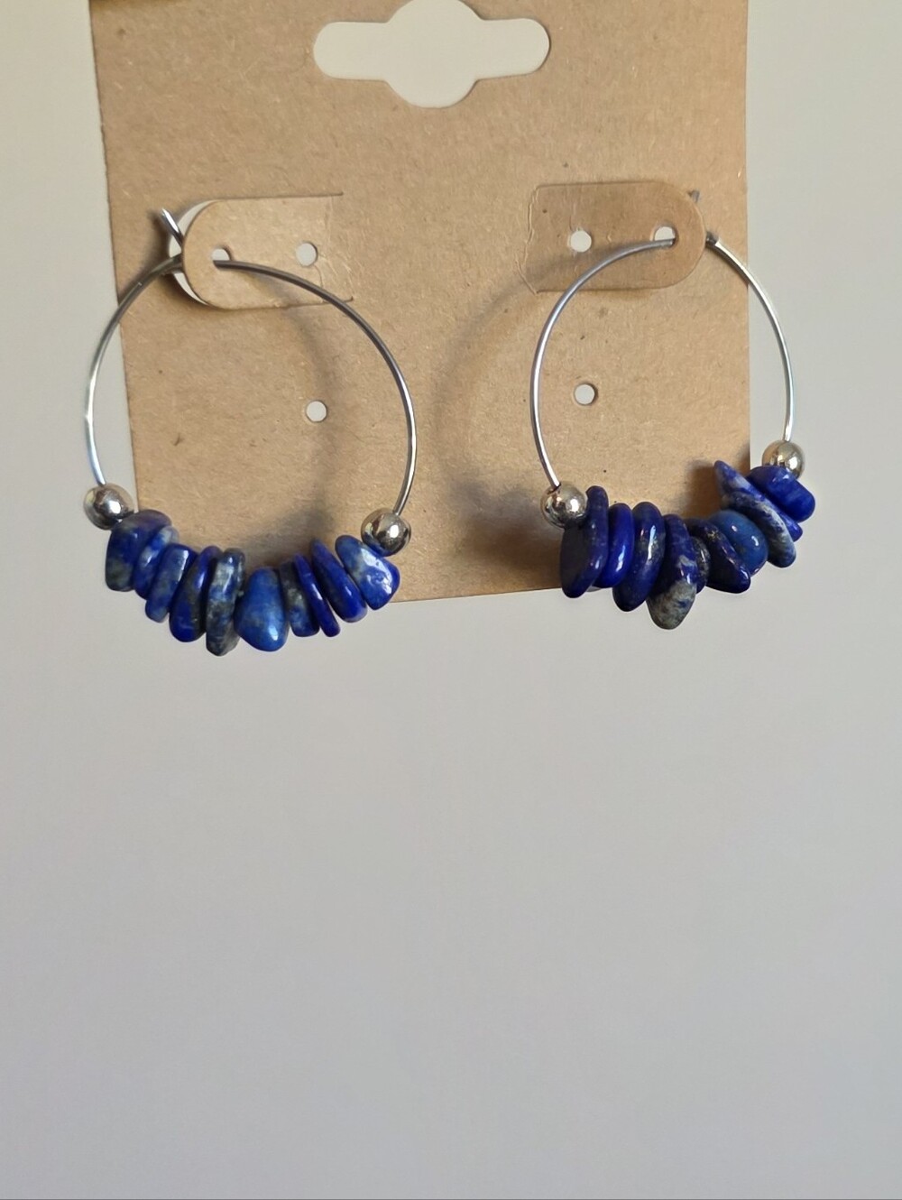 Blue Lapis Hoop Earrings with Silver Accents - Picture 2 of 4